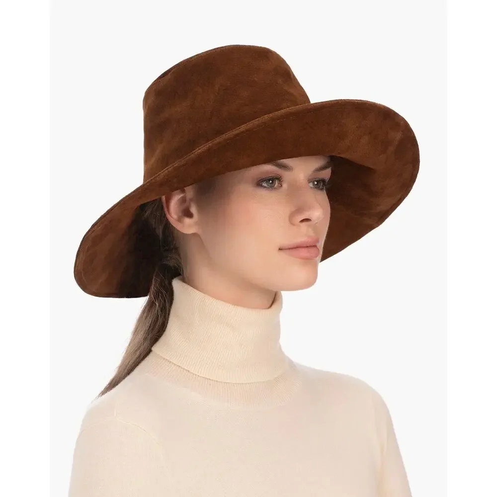 Eric Javits Anette Tabac Hat Brown Calf Suede Packable Floppy Water Repell UPF - Picture 5 of 8